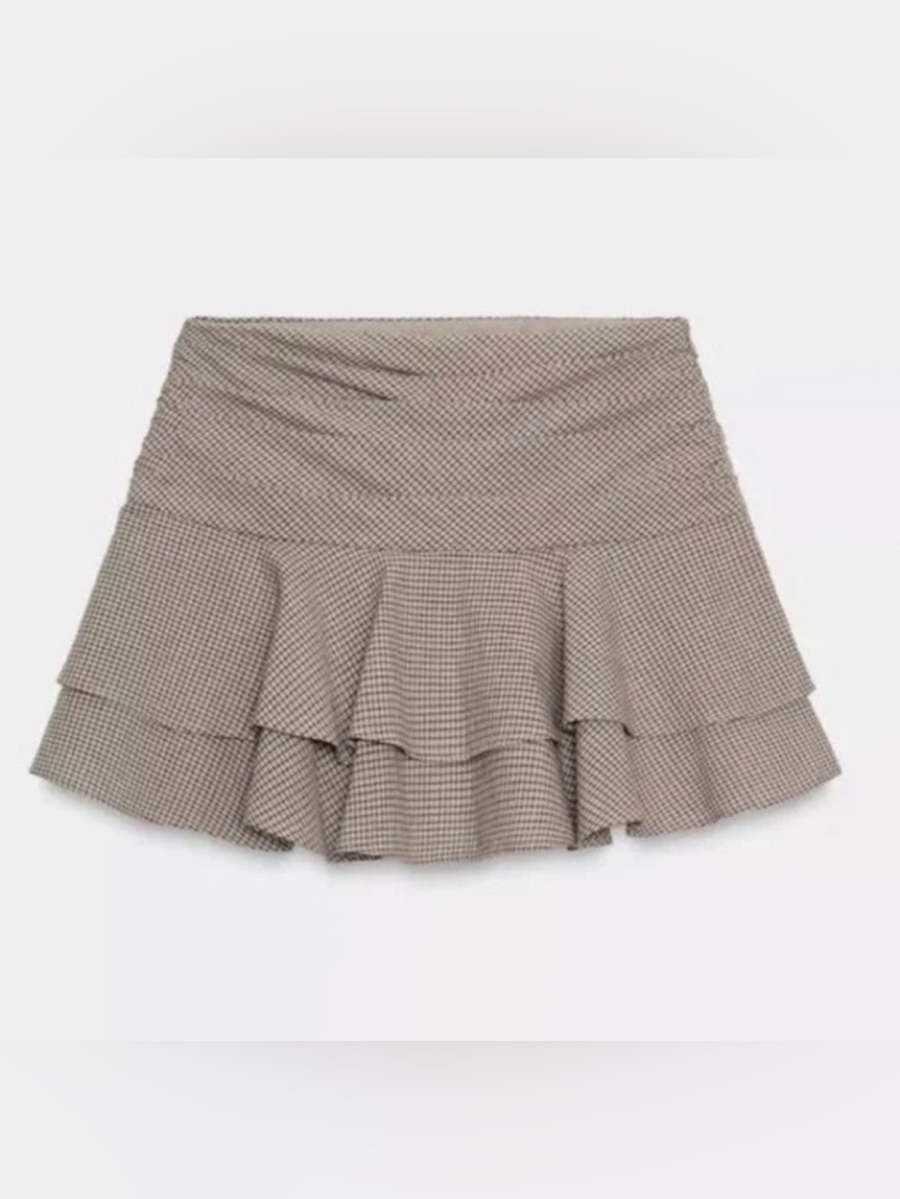 Zara Taupe Check Tiered Ruffle Mini Skort NEW